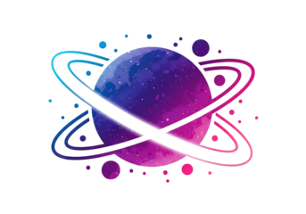 Cosmic Planet Illustration with Rings and Watercolor Texture in Galaxy Colors