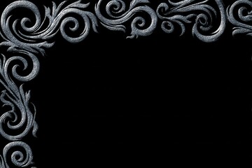 Silver swirl decorative border pattern on black elegant frame illustration on transparent background