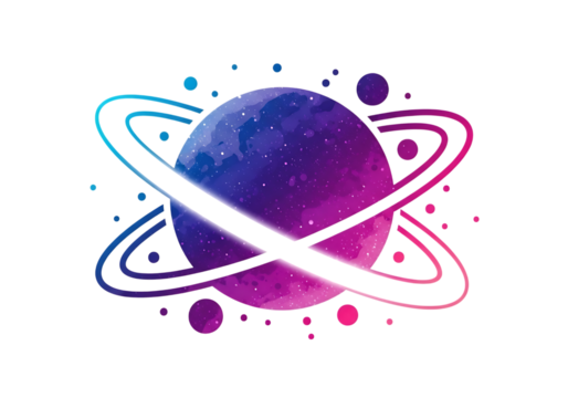 Cosmic Planet Illustration with Rings and Watercolor Texture in Galaxy Colors