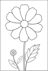 Large cosmos flower line art drawing for coloring page and floral creative art