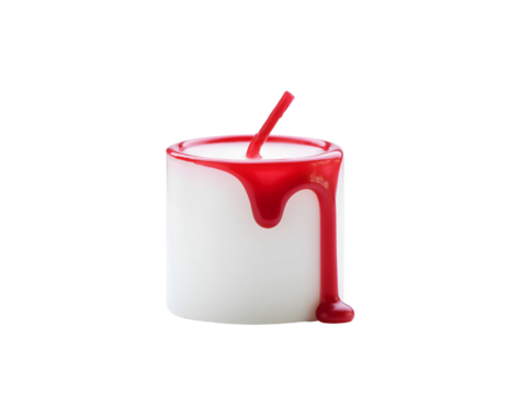 Miniature White Candle with Red Wax Drip, Isolated on White Background, Matte Surface Product Shot