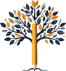 Imaginative Pencil Tree Growing Ideas — Education and Creativity Concept