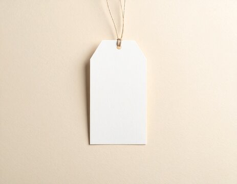 Blank gift tag mockup in a plain beige background