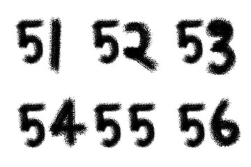 Numbers fifty one to fifty six isolated on transparent background