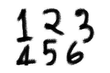 Handwritten numbers from one to six isolated on transparent background