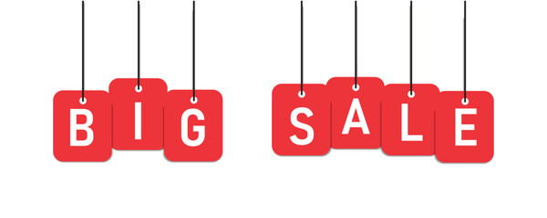 Big Sale Hanging Tags Banner Vector - Red Shopping Label Promotion and Discount Design