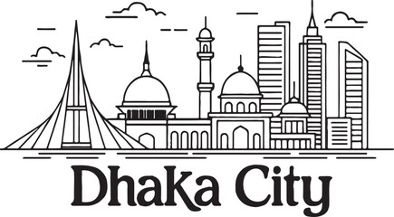 Dhaka city line art skyline vector illustration of landmarks