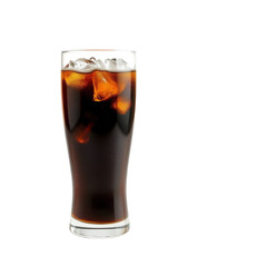 Iced Coffee Refreshment: A tall glass of iced coffee, filled with ice cubes, provides a cool and invigorating refreshment for a hot day. It's a perfect blend of rich coffee and icy coolness.