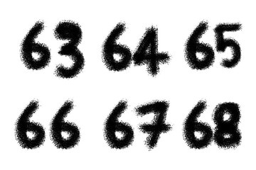 Numbers from sixtythree to sixtyeight isolated on transparent background