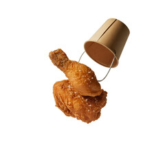 Fried chicken flying on paper bucket isolated on white background (2).png