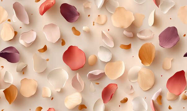 Seamless Top-Down View of Colorful Petal Shapes on Soft Beige Background for Elegant Decor