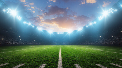 lights at night and stadium. Soccer or football background with copy space