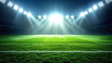 lights at night and stadium. Soccer or football background with copy space