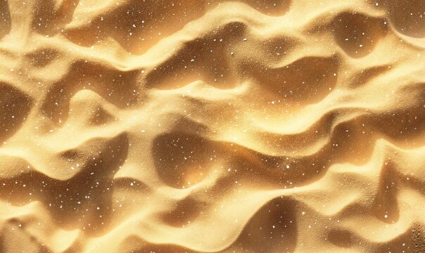 Textured Golden Sand Surface with Wave Patterns and Glittering Speckles in Warm Tones