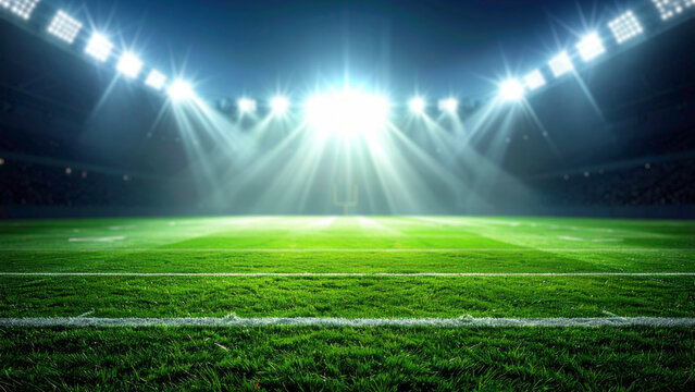 lights at night and stadium. Soccer or football background with copy space