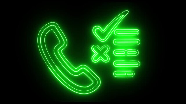 Glowing green neon phone call icon for online communication concept 4k Loop Animation.