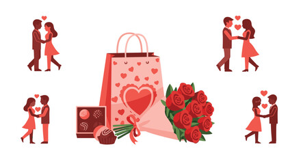 Valentines Day Gift Set with Couples and Romantic Elements, Generative AI.