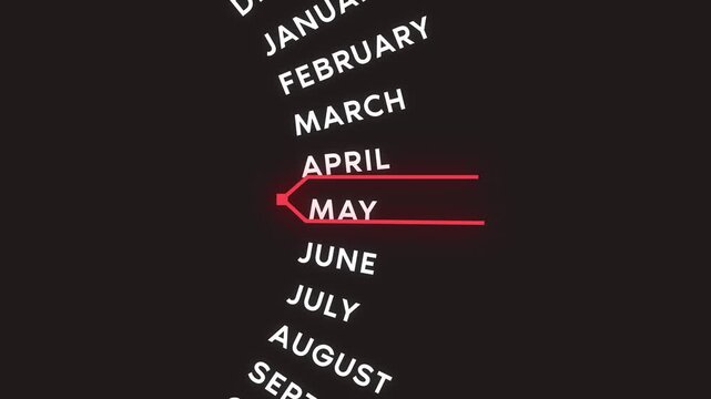 circular calendar motion months in animation in red font