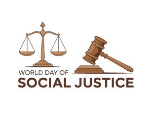 Illustration of scales of justice and gavel for world day of social justice celebration