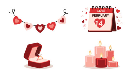 Valentines Day Symbols Garland Ring Candles Calendar, Generative AI.