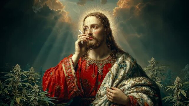 Video of man looking like Jesus Christ smoking blunt