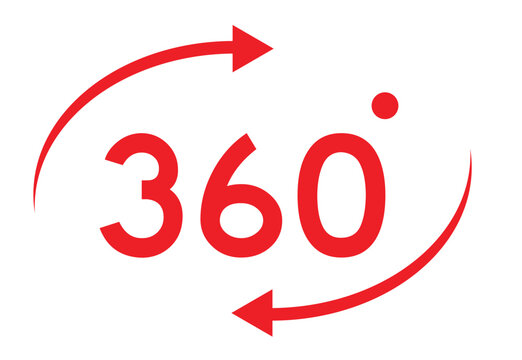 Red 360 Degree Rotation Icon Vector Showing Complete Circular View and Full Turn Symbol