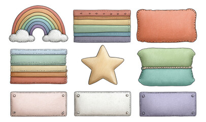 Colorful Decorative Shapes and Frames Collection with Rainbow and Star Elements