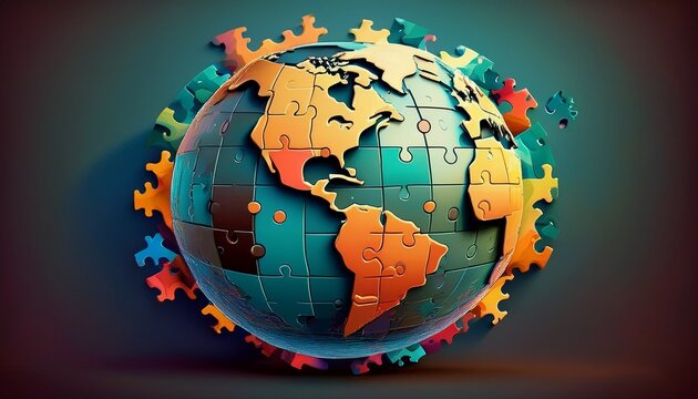 earth made of puzzle pieces being assembled - Powered by Adobe