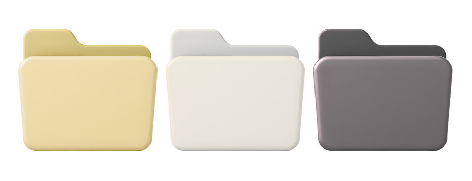 Set of three colored folder icons in Gold, white, and black. Ideal for file organization, user interface, storage system, digital design, apps, or web graphics.