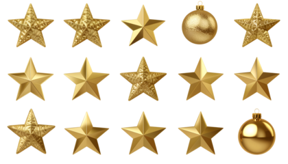 PNG Elegant gold Christmas decorations collection, element set on transparent background