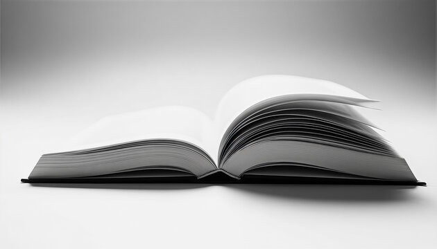 Open book with blank pages on a minimalist background  