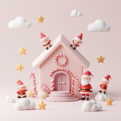 Pastel Toy-Box Papercraft Santa Workshop Clouds Scene