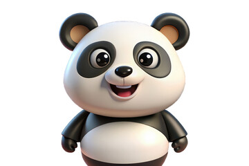 A cute and cheerful 3D panda character with black eyes smiling