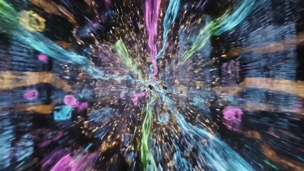 abstract background with colorful splashes Data center server room with fiber optic cables transmitting data fast and secure - Powered by Adobe