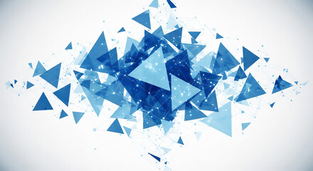 青い三角形の抽象ネットワーク構成　デジタルと幾何学の融合デザイン
