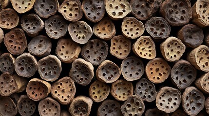 Obraz premium Dried lotus pods with intricate holes forming a natural texture