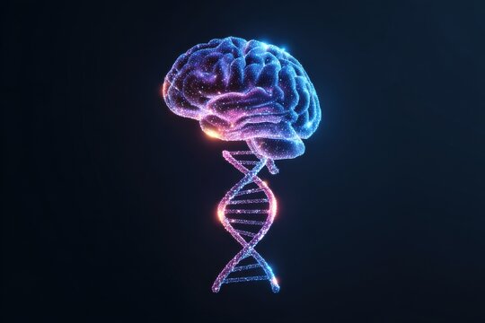 Brain DNA Helix Connection Futuristic Technology Science Research on transparent background