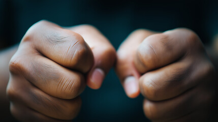 Close-up of clenched fists symbolizing determination, strength, and protest.  
