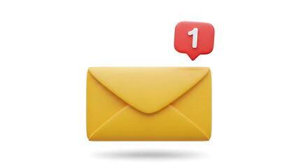 Yellow envelope with red notification bubble showing number one mail message image