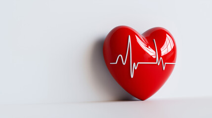 Red heart with white cardiogram line symbolizing health, love, and medical care.  
