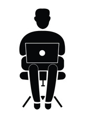 Vector Icon of Person Working on Laptop While Sitting on Chair