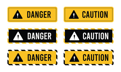 Danger and Caution Banner Vector Set with High-Contrast Warning Icons