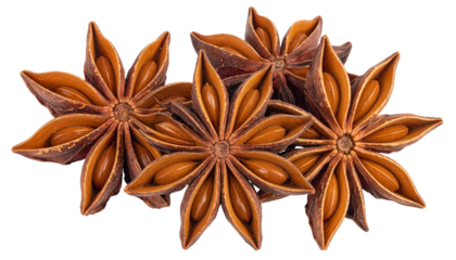 Cluster of Star Anise Pods, Top-Down View, Isolated on Transparent Background