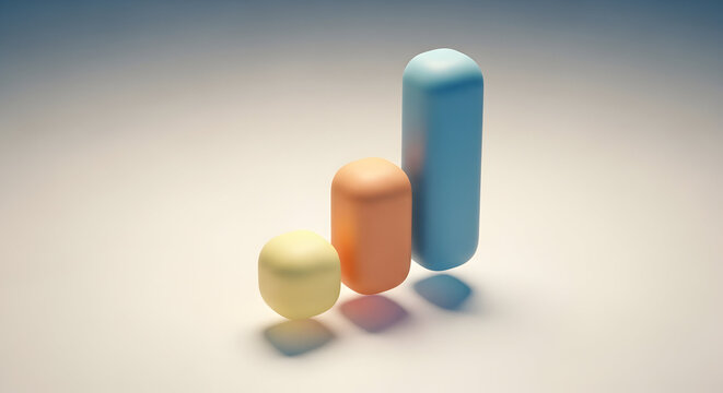 Modern 3D bar chart showing a rising upward trend, symbolizing business success, financial growth, and progress.