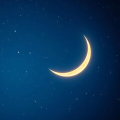 Naklejka premium Deep blue night sky with a glowing crescent moon, sprinkled with stars, perfect for religious cards and festive messages, empty space, spiritual