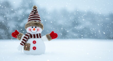 Fototapeta premium Snowman in Winter Wonderland with Snowfall