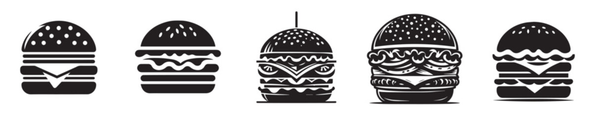 a group of burgers silhouette vector
