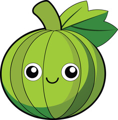 Green Gooseberry Berry Vector Art with Leaves on White Background | Fruit Illustration