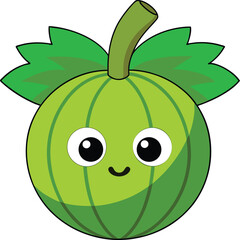 Green Gooseberry Berry Vector Art with Leaves on White Background | Fruit Illustration