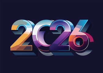 Luxury Golden 2026 Happy New Year Typography Vector Art with Gold Ribbon Confetti on Black Background